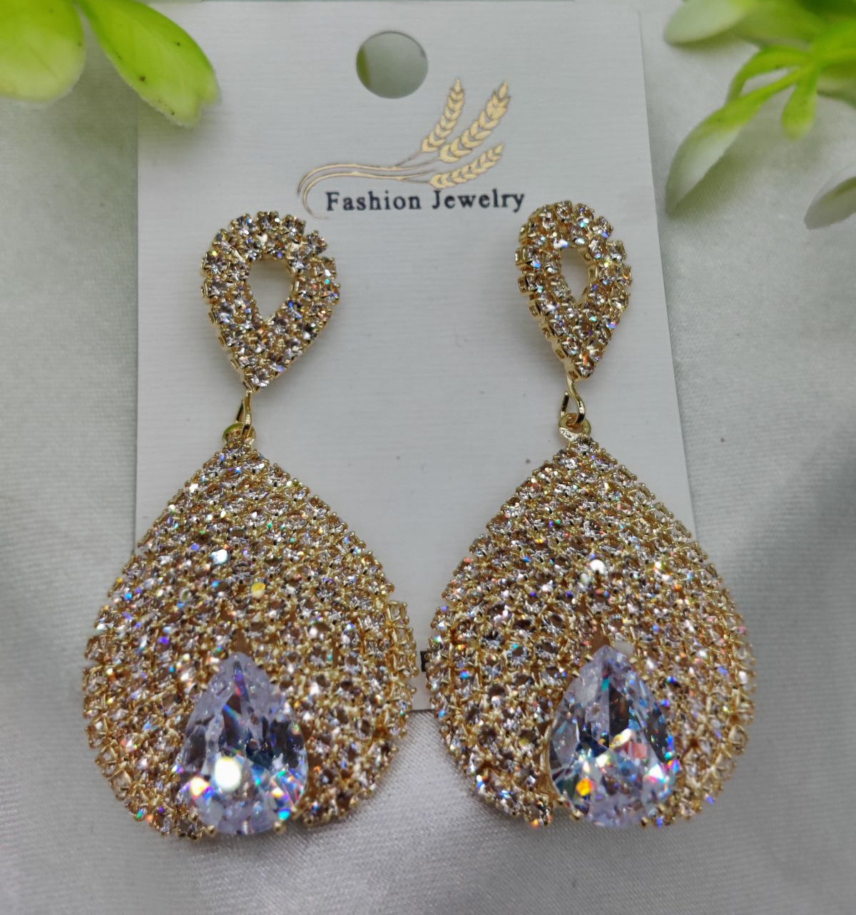 Luxurious Teardrop Crystal Earrings with Pave Detailing Earrings