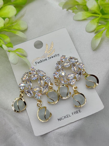 Imported Exquisite Crystal Halo Earrings with Chic Gemstone Dangles