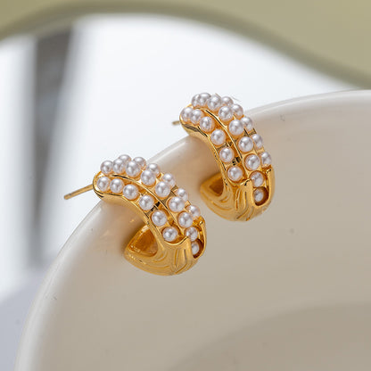 ZJX-169 Pearl Bali – Elegant Korean Style Earrings-Golden