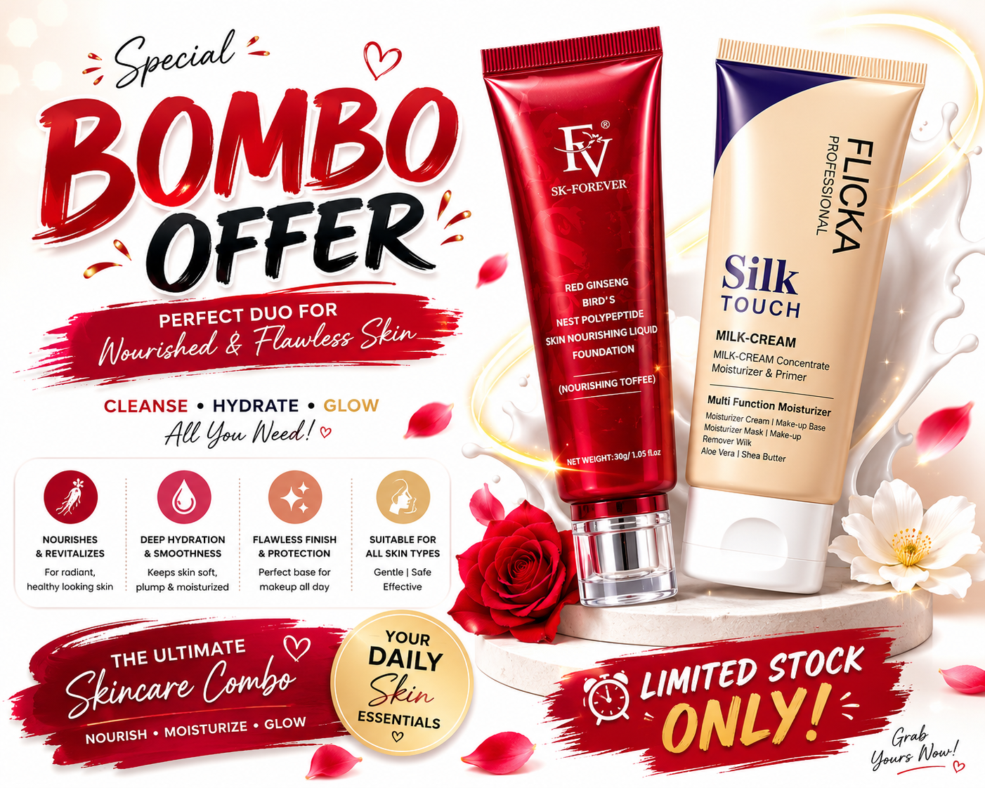 Flicka 2-in-1 Makeup Deal – Primer(60g) + Foundation(30g) Combo