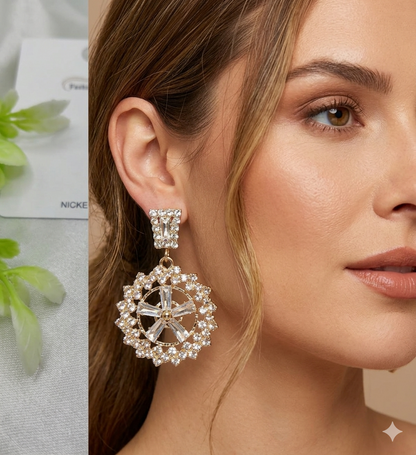 Imported Radiant Baguette Floral Drop Earrings